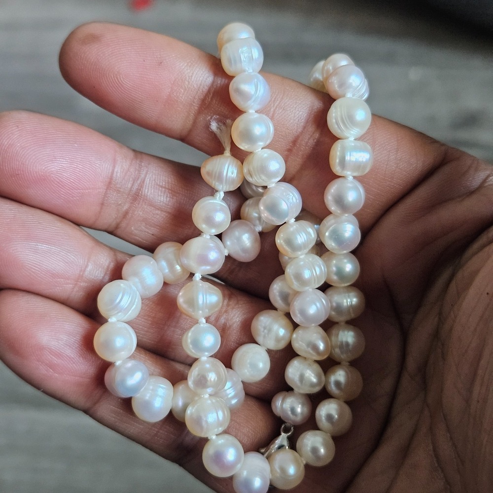 60 Pieces  Drill Pearl Beads White Iridescent Baroque Circle‎